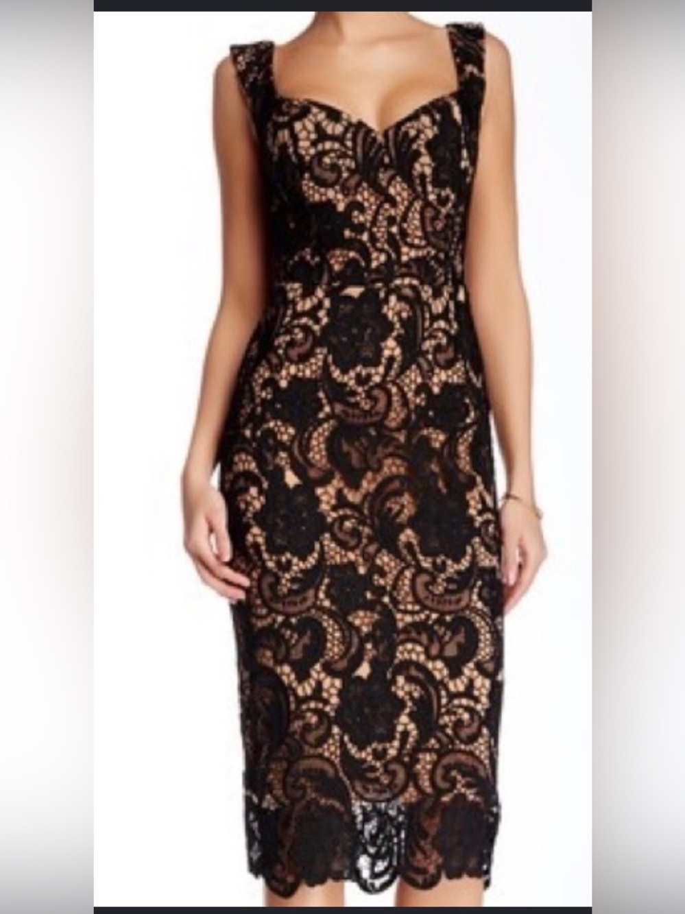 NWT Few Moda New York Navy Floral Lace Overlay V-Neck Lined Zip Midi Sheath L
